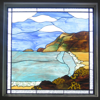 Pacifica landscape stained glass window